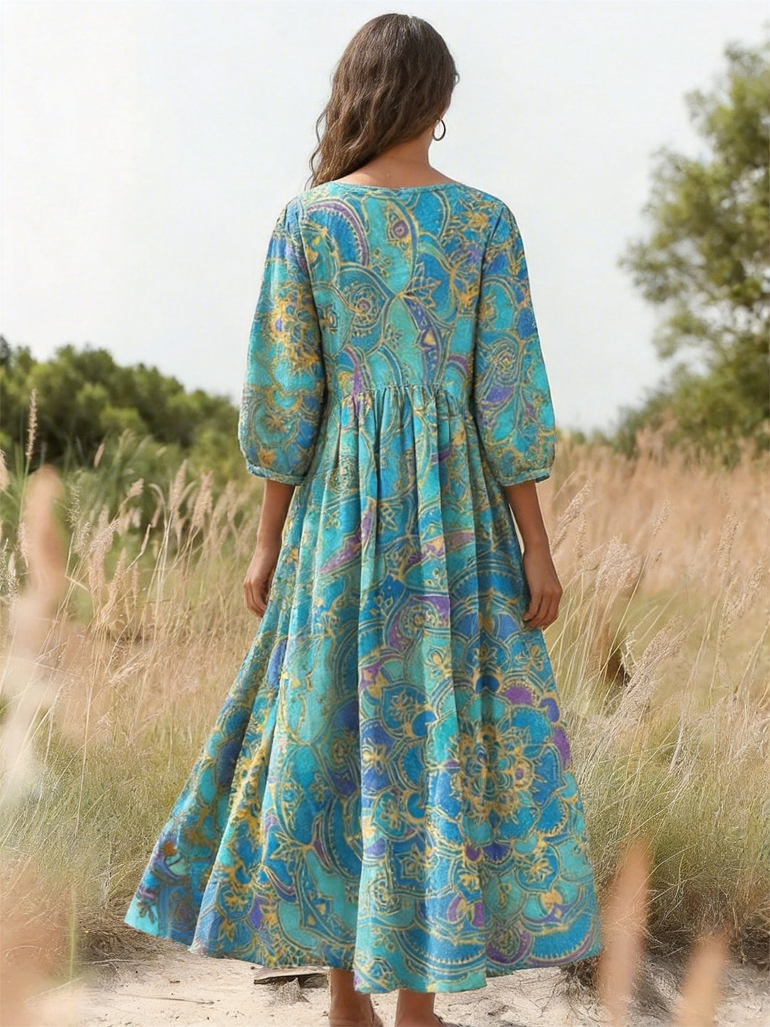 Watercolor Floral Print Pocket Dress