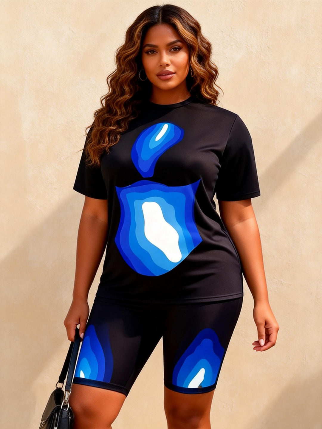 Blue And White Abstract Bikini Print Casual Shorts Set