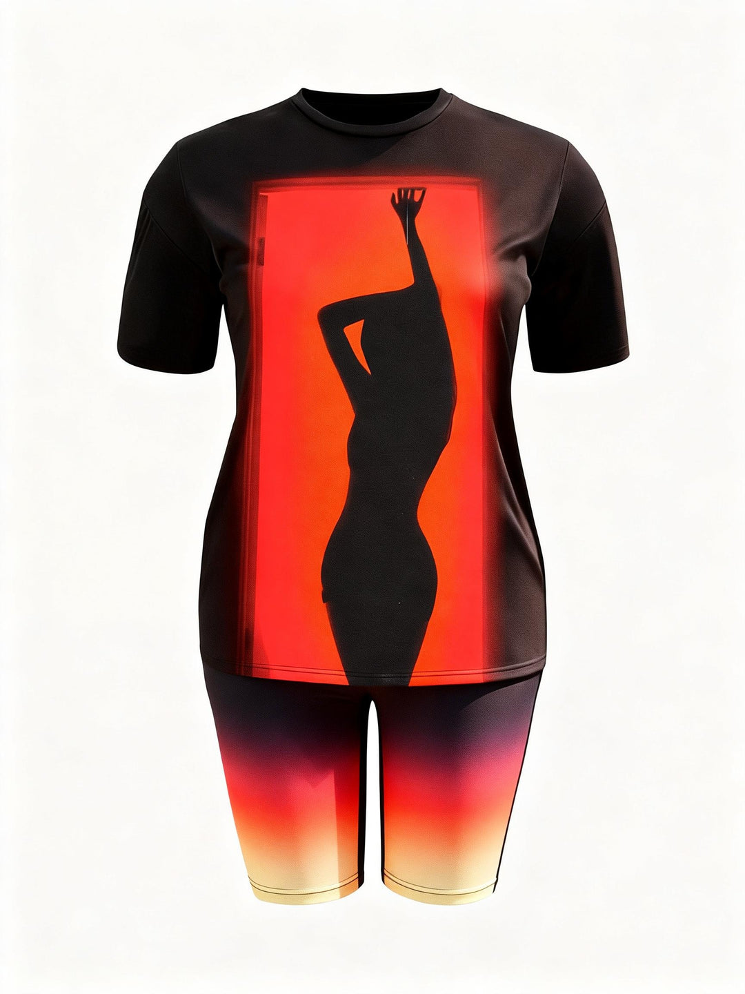 Gradient Dancer Silhouette Print Casual Shorts Set