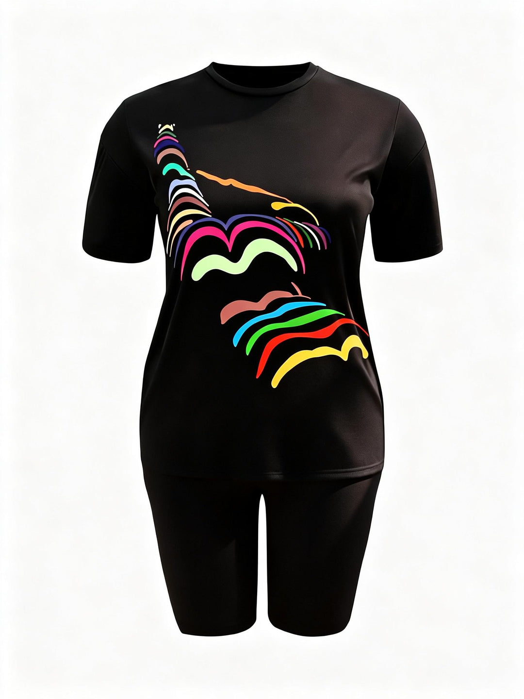 Rainbow Line Print Casual Shorts Set