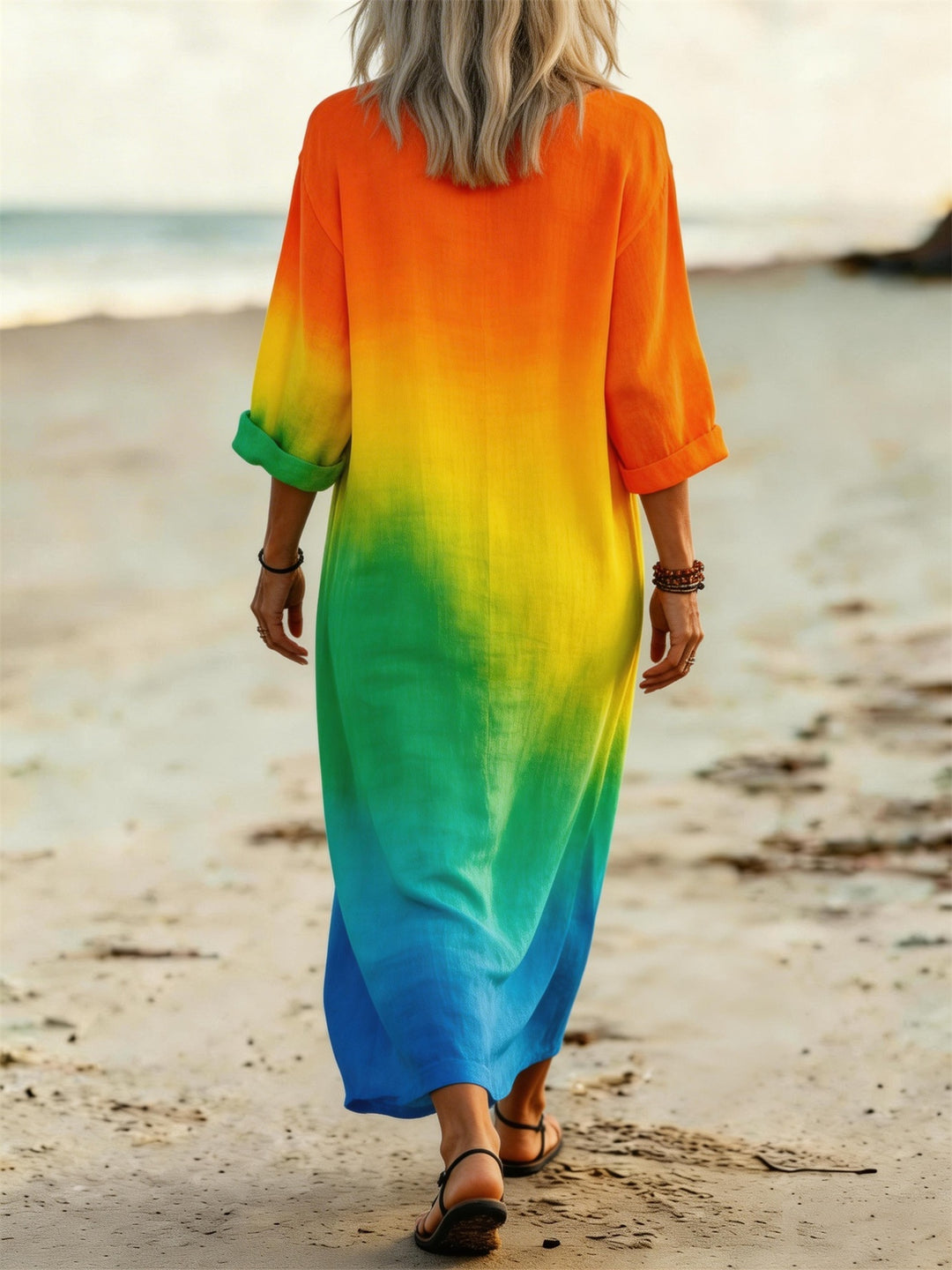 HIPPIE SOUL Peace Symbol Printed V-Neck Holiday Dress