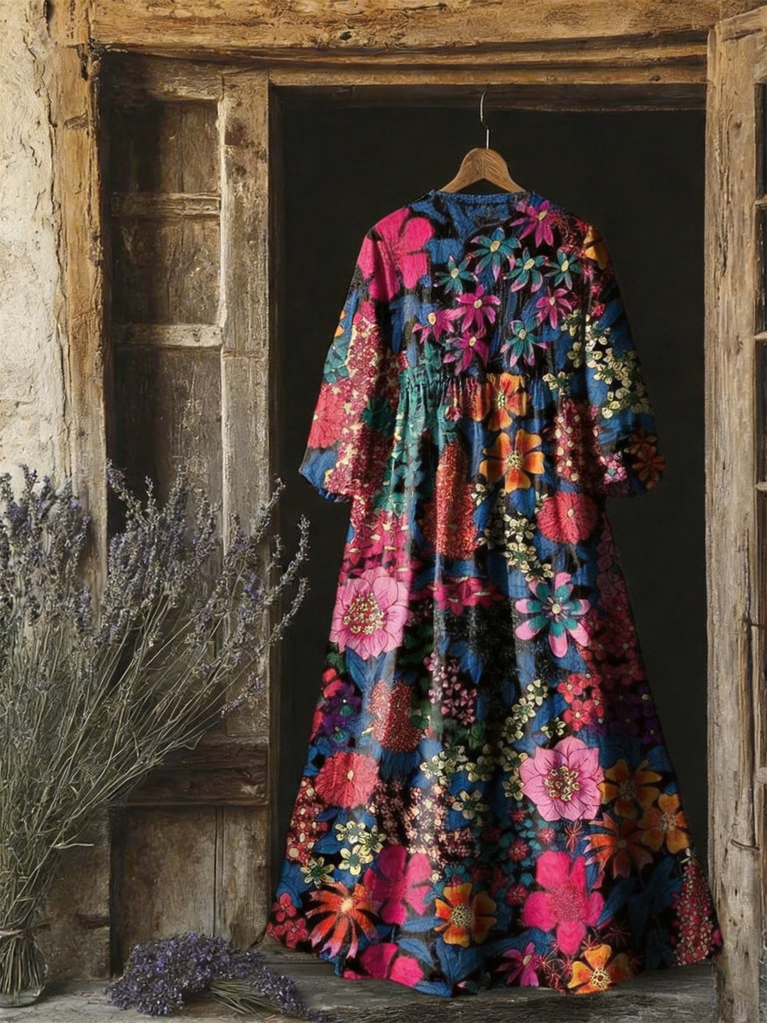 Contrast Floral-Print Pocket Dress