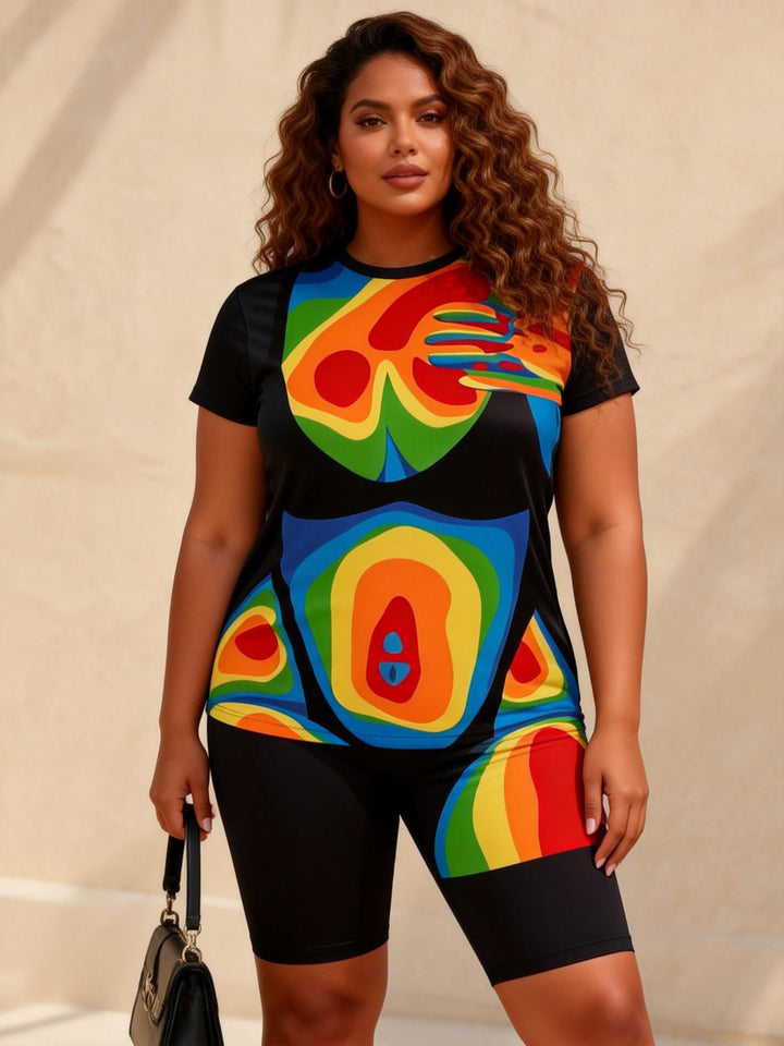 Rainbow Thermal Force Figure Print Casual Shorts Set
