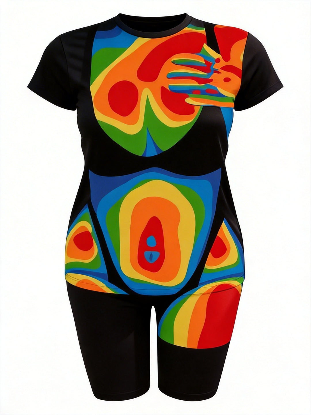 Rainbow Thermal Force Figure Print Casual Shorts Set