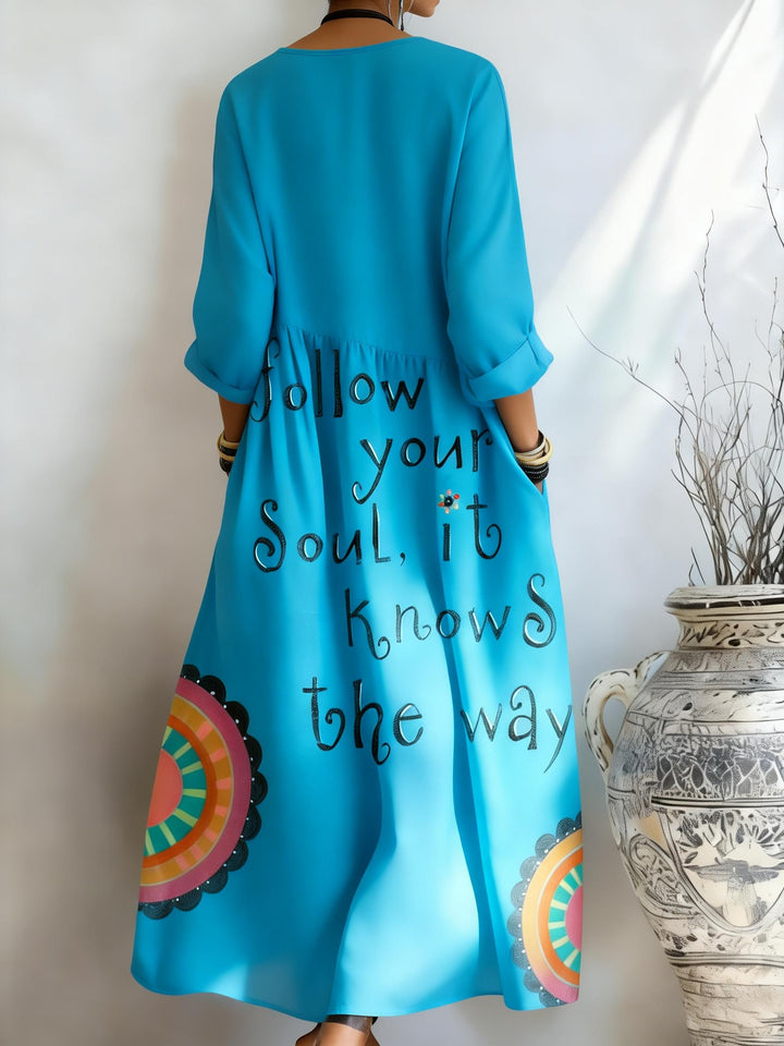 Vintage "Follow Your Soul" Sun Print Pocket Dress