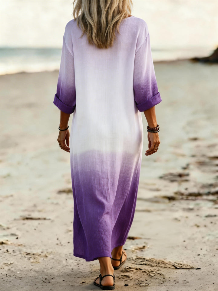 Gradient Peace Symbol Floral Print V-Neck Holiday Dress