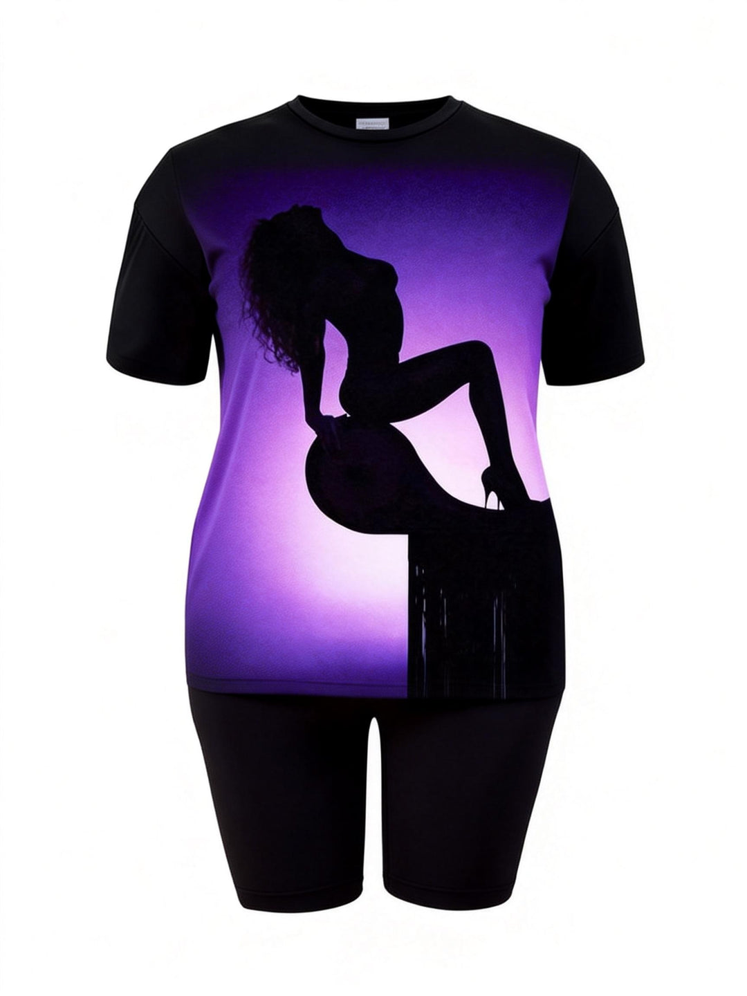 Gradient Hot Girl Silhouette Print Casual Shorts Set