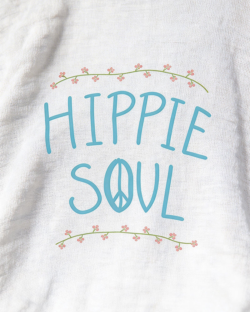 Hippie Soul Flower And Peace Symbol Printed Tee