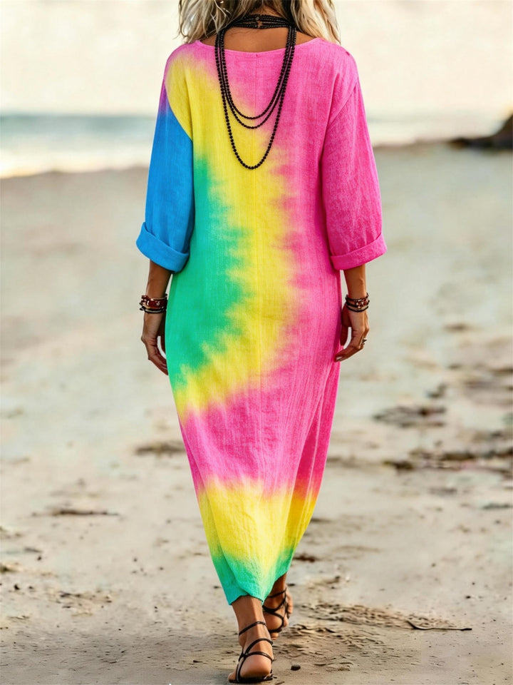 Gradient HIPPIE SOUL Printed V-Neck Holiday Dress