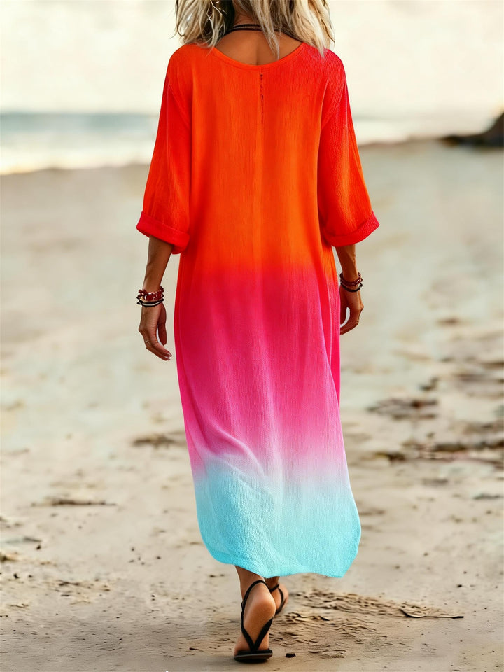 Gradient HIPPIE SOUL Printed V-Neck Holiday Dress