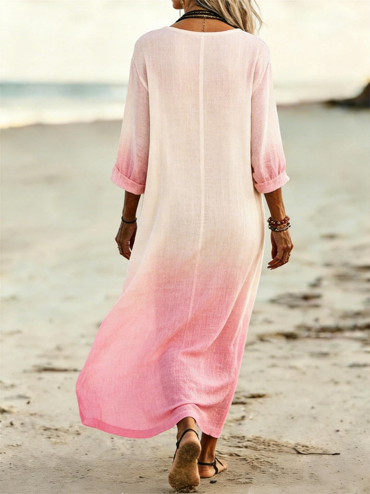 Gradient Peace Symbol Floral Print V-Neck Holiday Dress