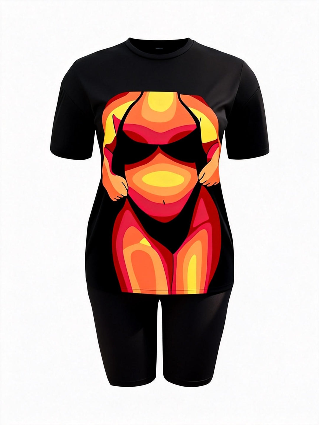 Orange Red Gradient Abstract Bikini Print Casual Shorts Set