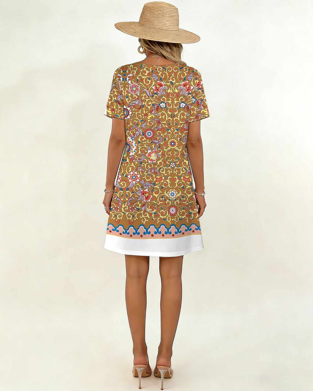 Casual Position Print Small V-Neck Double Pocket Dress