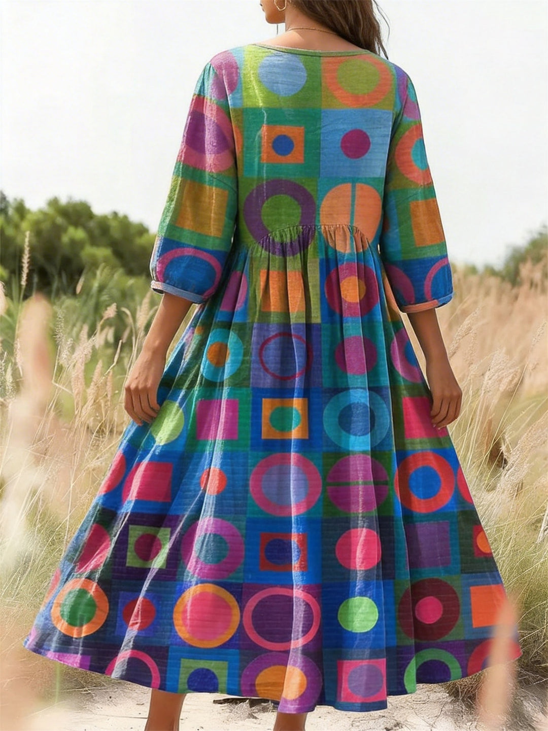 Geometric Block Print Pocket Dress