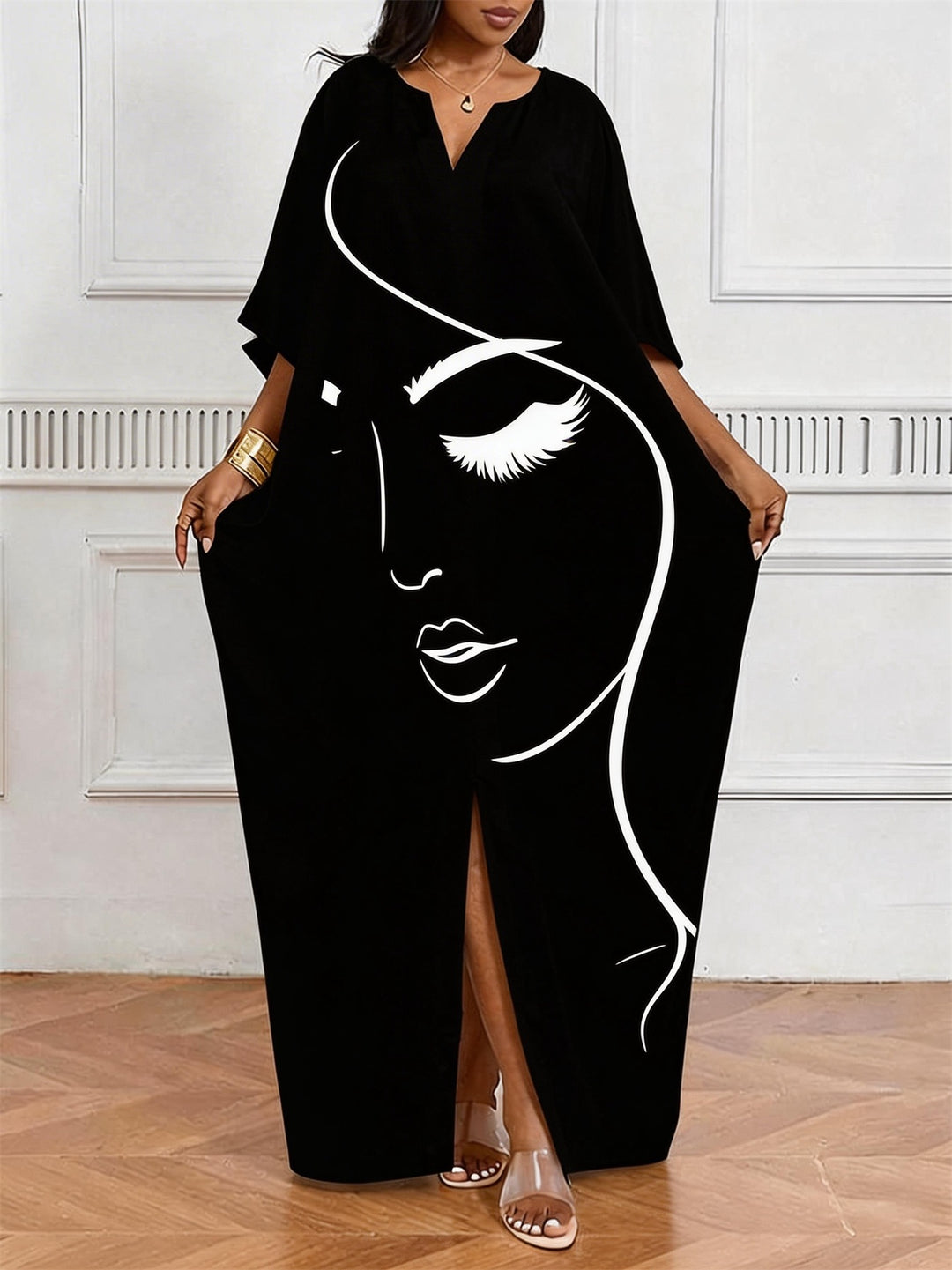 Minimalist Side Face V-Neck Casual Elegant Dress