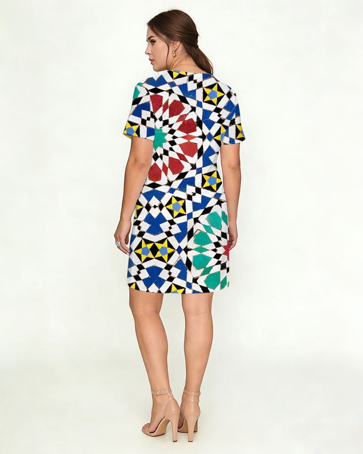 Glazed Print V-Neck Dress