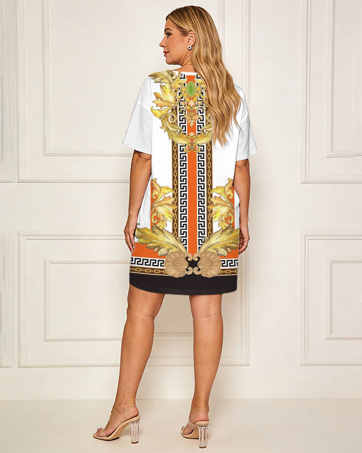 Baroque Luxury Print Small V-Neck Double Pocket Dress