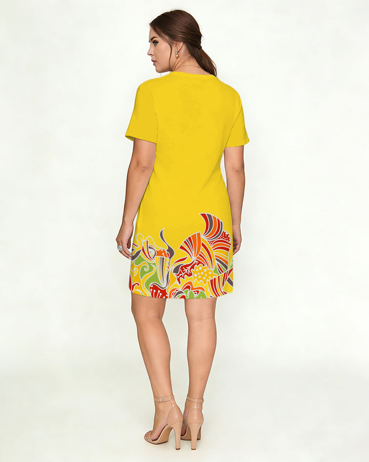 Floral-Print Yellow V-Neck Dress