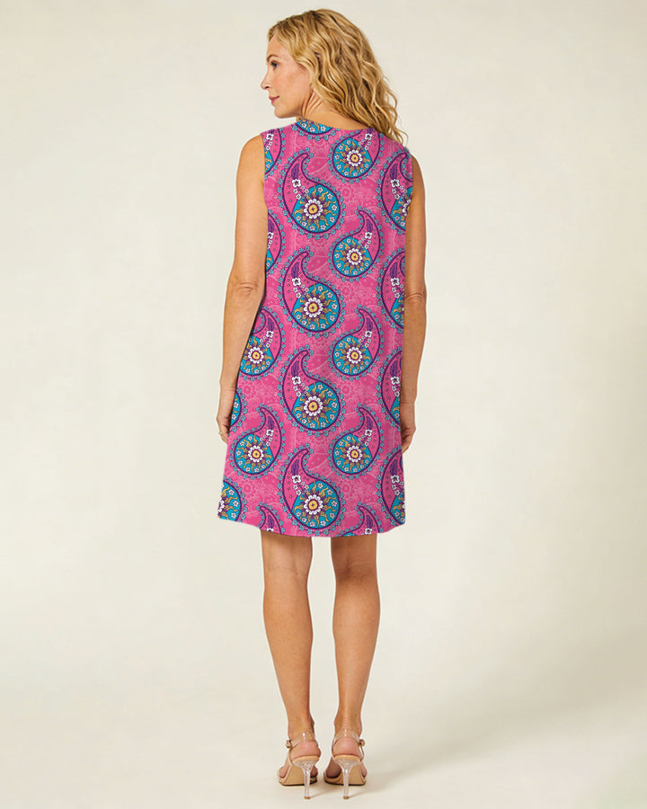 Pink Paisley Print Sleeveless Dress
