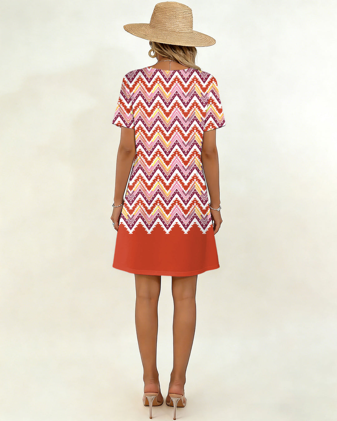 Geometric Loop Pattern Position Print Small V-Neck Dress