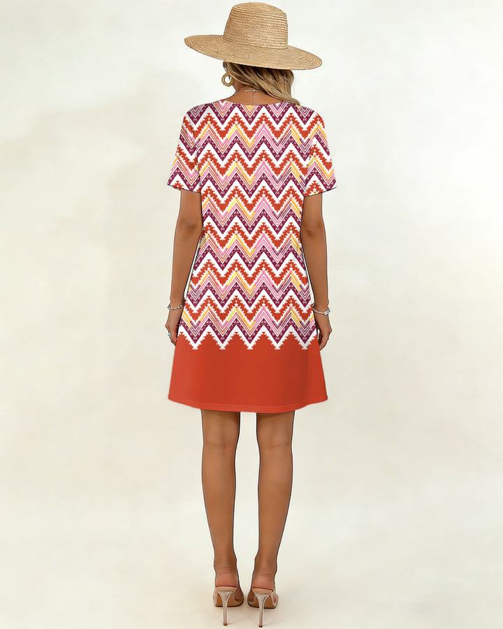 Geometric Loop Pattern Position Print Small V-Neck Dress