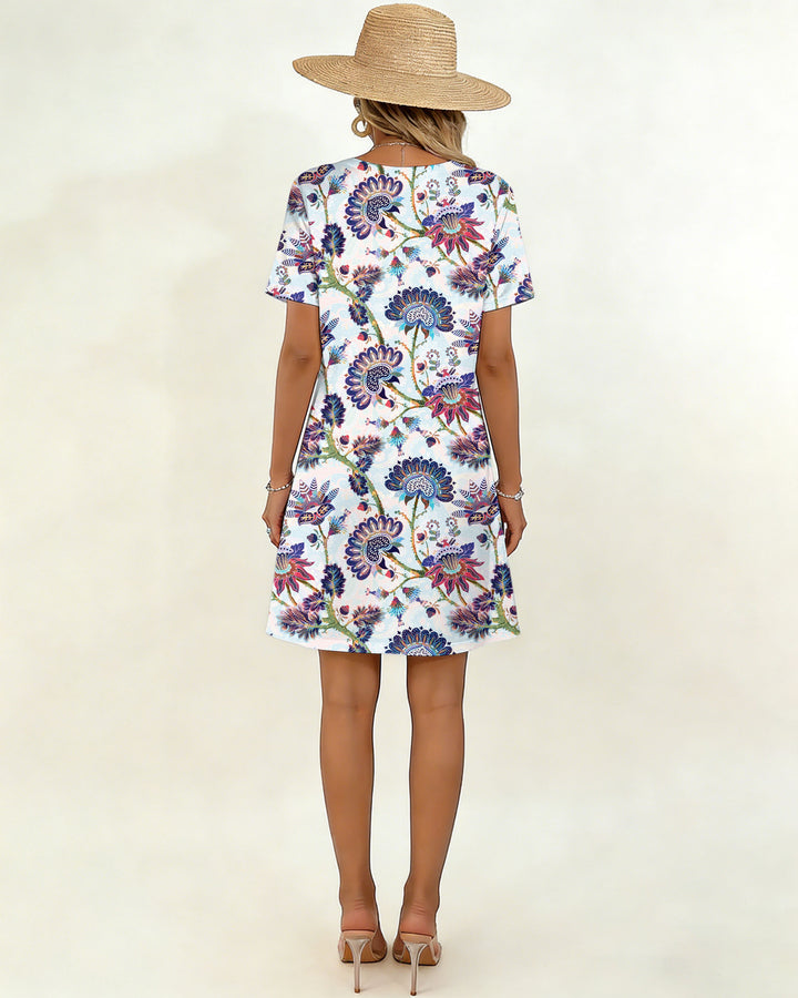 Fantasy Floral-Print V-Neck Dress