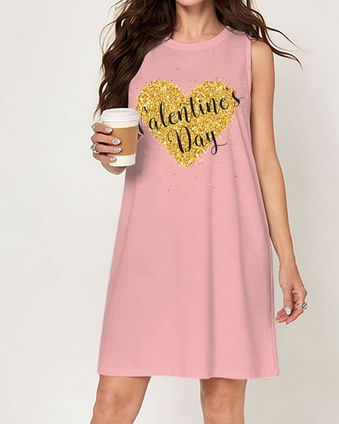 Dating Couple Love Sequin Slogan Printed Sleeveless Dress