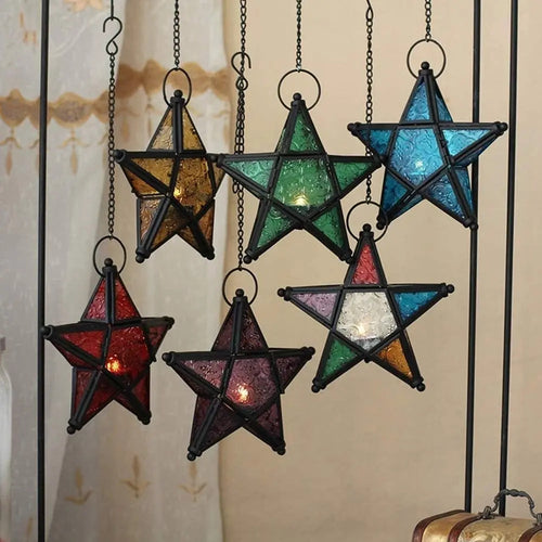 Star-shaped stained glass windproof candle holder