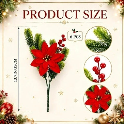 Artificial Christmas Greenery Bouquet with Red Berries and Pine Needles