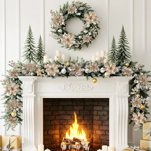 Christmas-themed artificial flower decoration set（18-piece set）