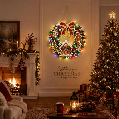 LED Christmas-Themed DIY Pearl and Diamond Painting（With string lights）