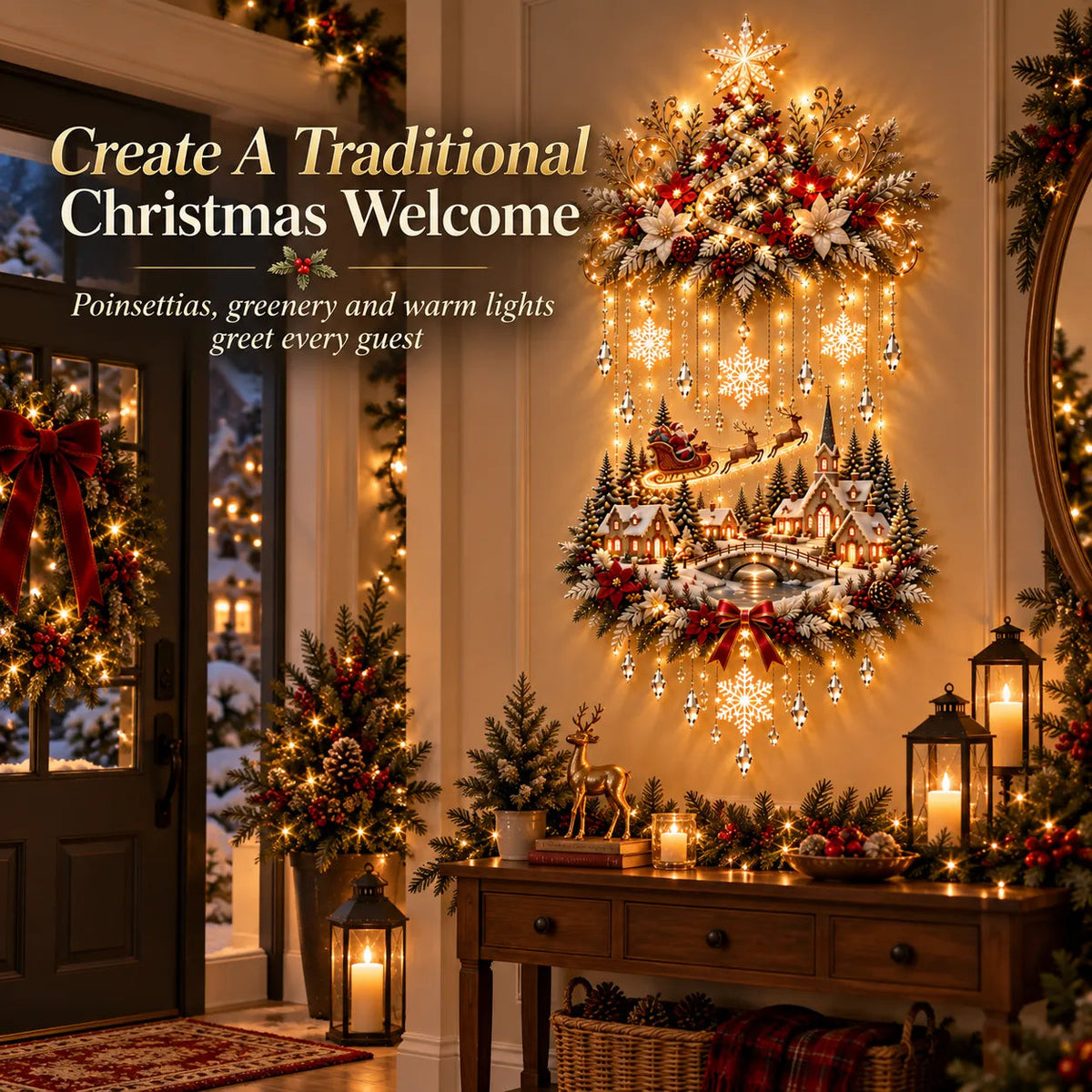 🎄 Illuminated Christmas Tree & Village Wall Hanging ✨