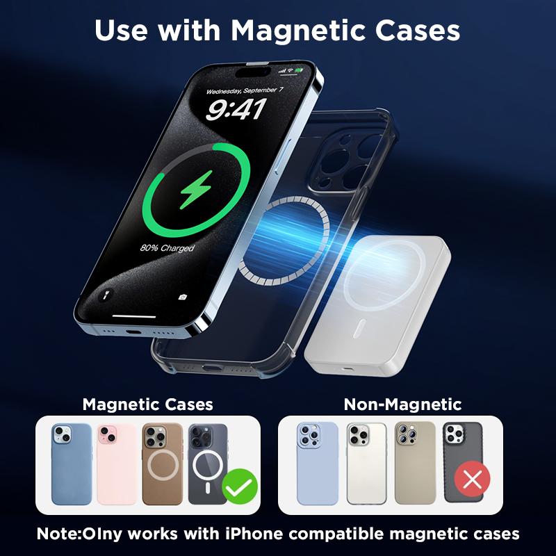 5000mAh Magnetic Power Bank MagSafe Wireless Fast Charger For IPhone 12–17 Pro/Pro Max, Compact Portable Battery Pack
