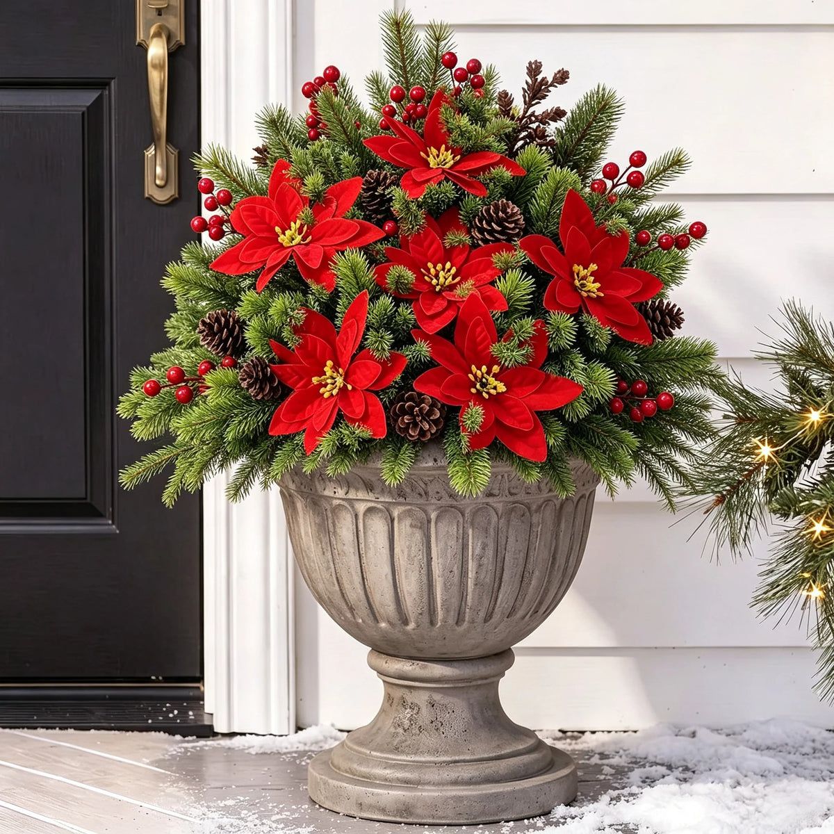 Artificial Christmas Greenery Bouquet with Red Berries and Pine Needles