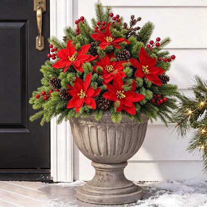 Artificial Christmas Greenery Bouquet with Red Berries and Pine Needles