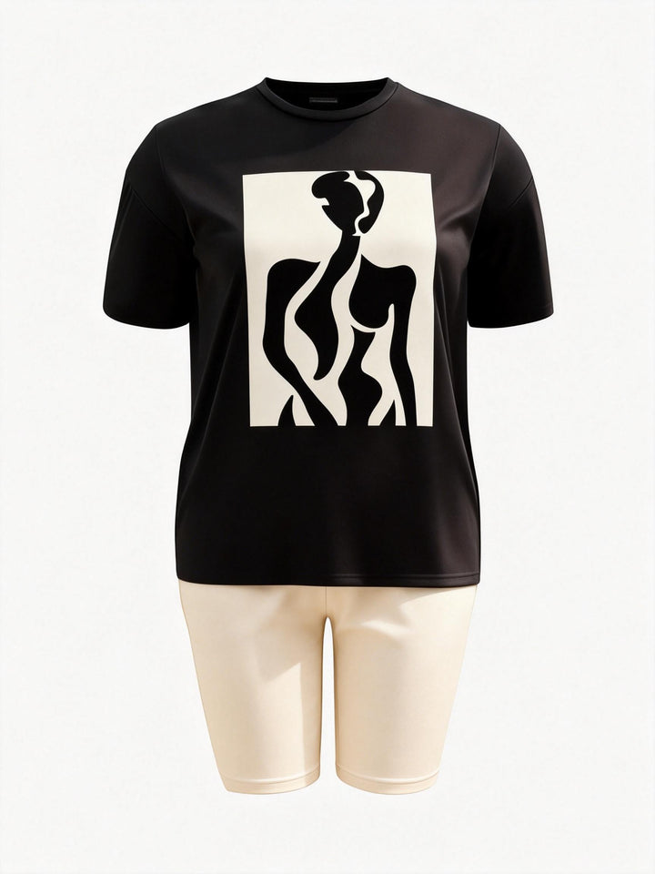 Matisse Style Abstract Body Print Casual Shorts Set