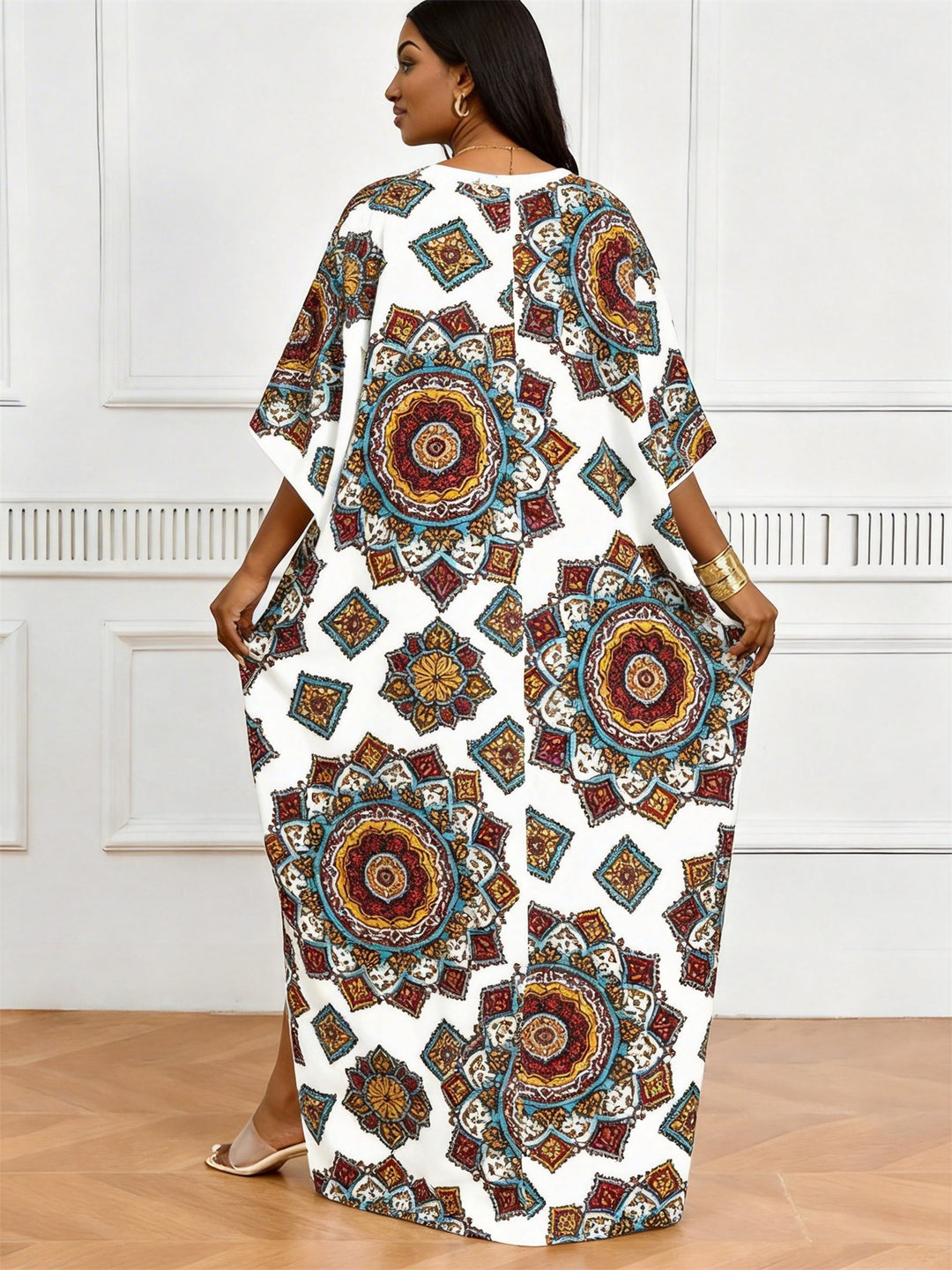 Ethnic Mandala Geometric Print V-Neck Elegant Dress