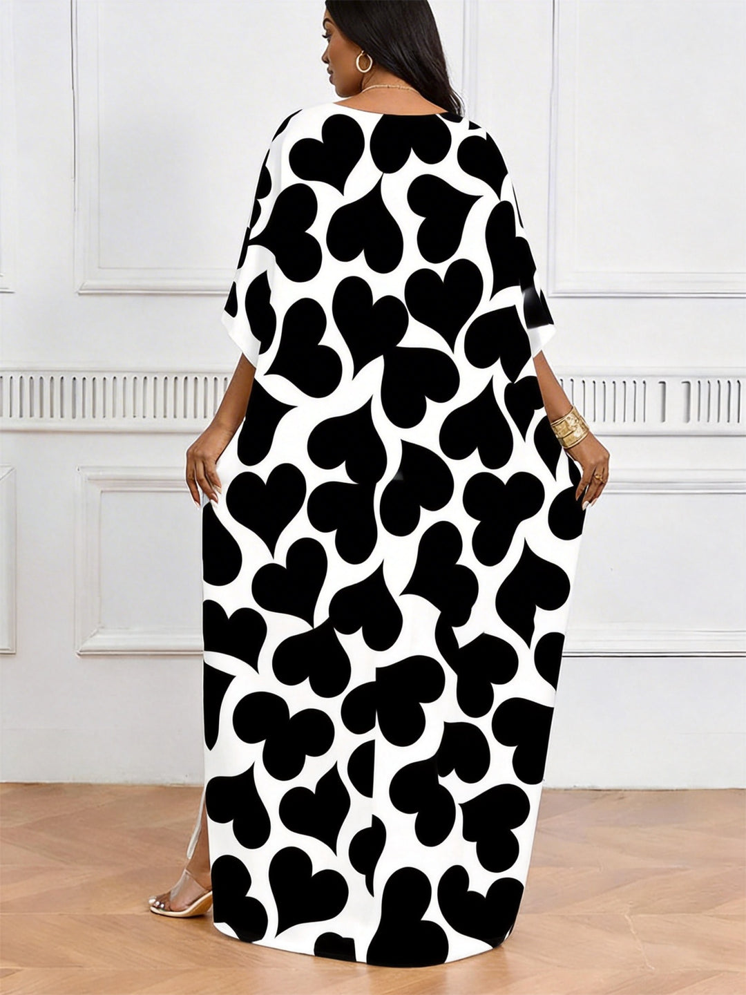 Black And White Love Red Lip Print V-Neck Elegant Dress