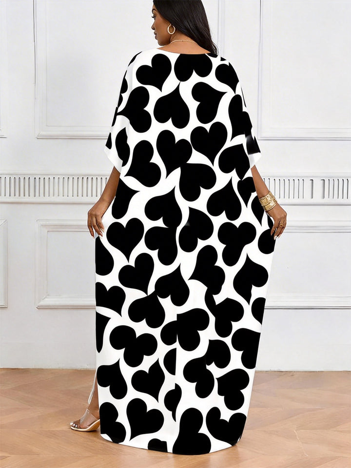 Black And White Love Red Lip Print V-Neck Elegant Dress