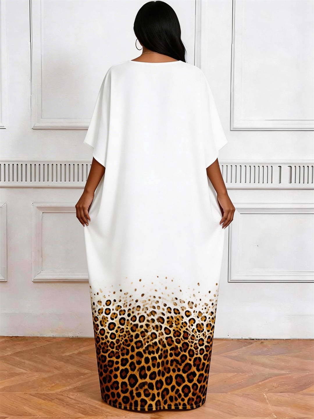 Leopard-Print Gradient Queen Letter-Print V-Neck Elegant Dress