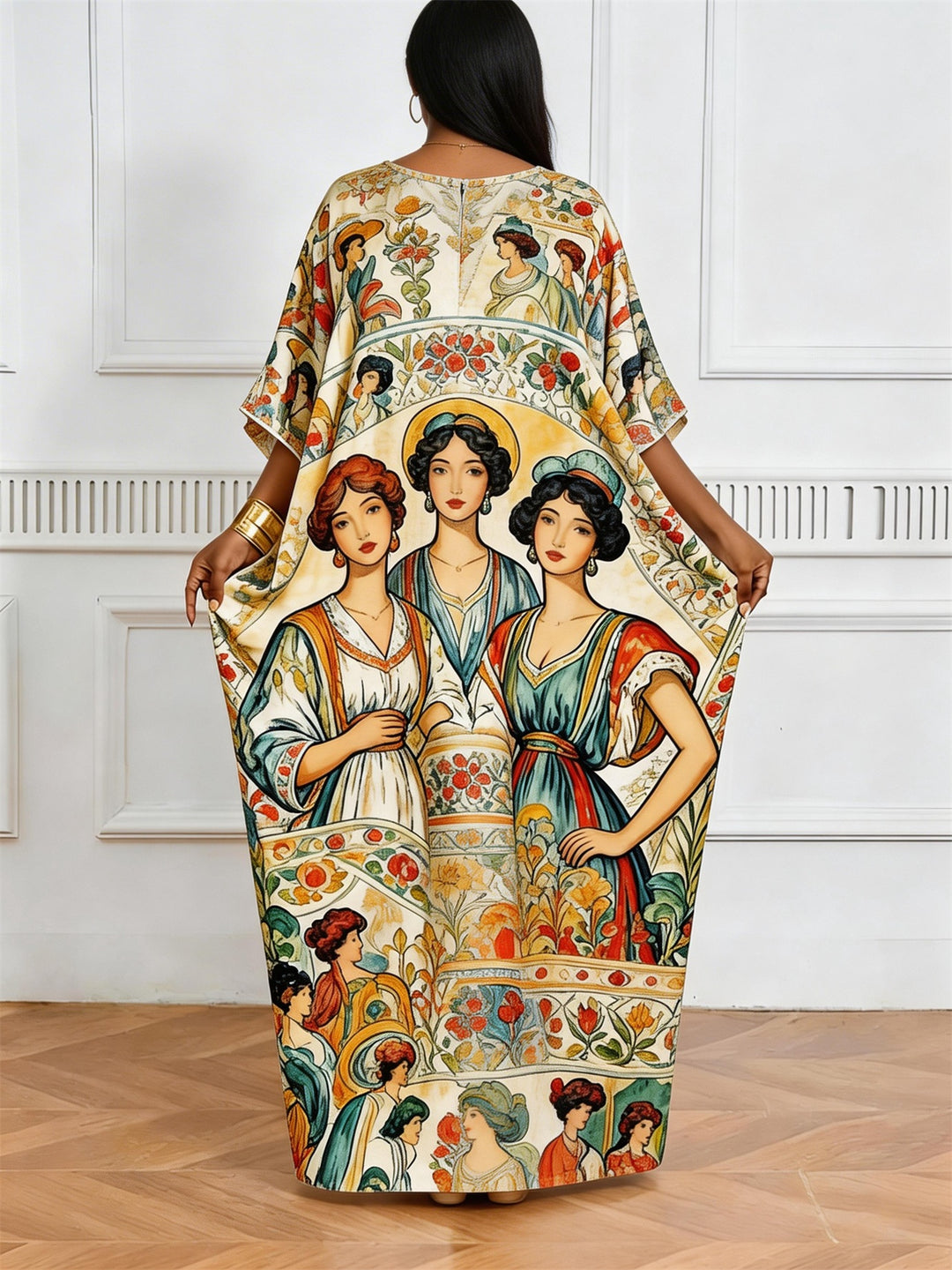 Classical Sanmei Figure Floral Print V-Neck Elegant Dress