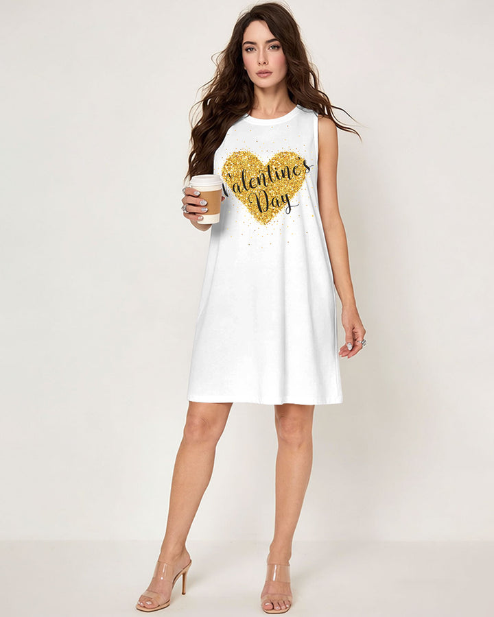 Dating Couple Love Sequin Slogan Printed Sleeveless Dress