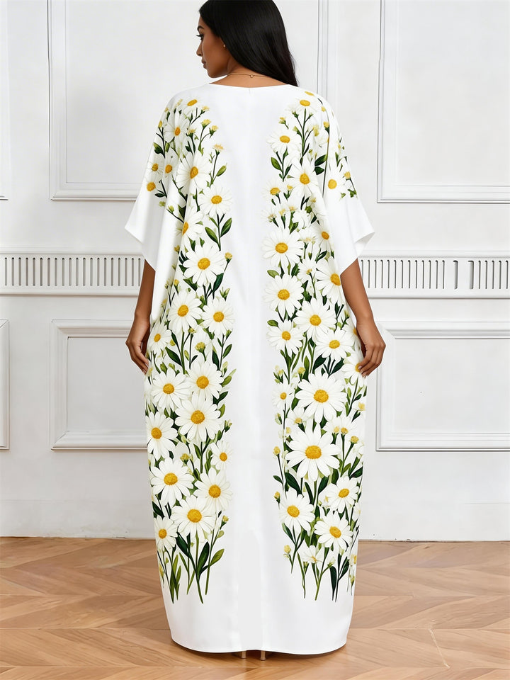 Refreshing Daisy Vertical Strip Print V-Neck Elegant Dress