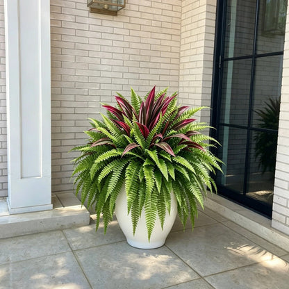 UV-Resistant Artificial Fern & Red Dracaena Decorative Plants - Full, Lush & Fade-Resistant!