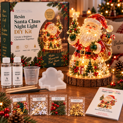 ⏳ Last Day 49% OFF – 🎄Beginner-Friendly Resin Christmas Tree Night Light DIY Kit | Mold, Resin, Fairy Lights & Festive Decorations Included ✨