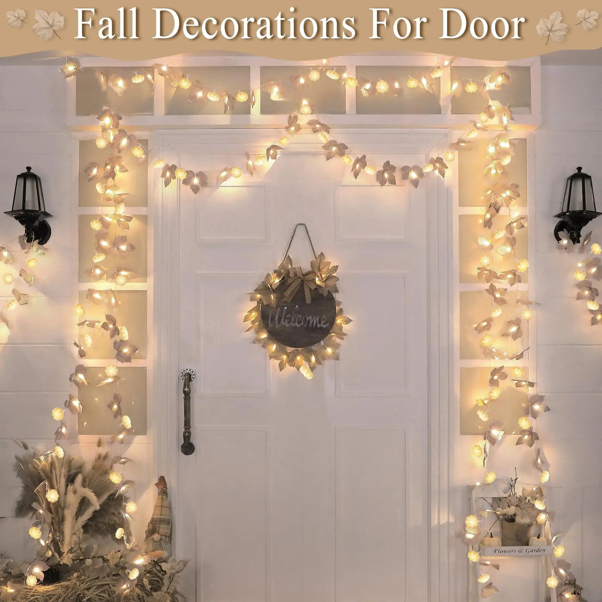 Halloween Artificial Maple Leaf and Pumpkin Decorative String Lights