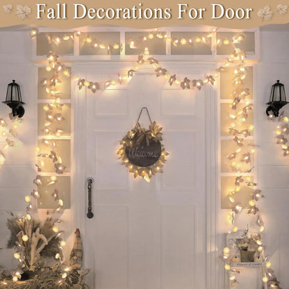 Halloween Artificial Maple Leaf and Pumpkin Decorative String Lights