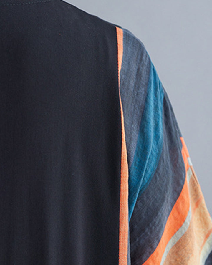 Black Contrast Striped Loose Dress