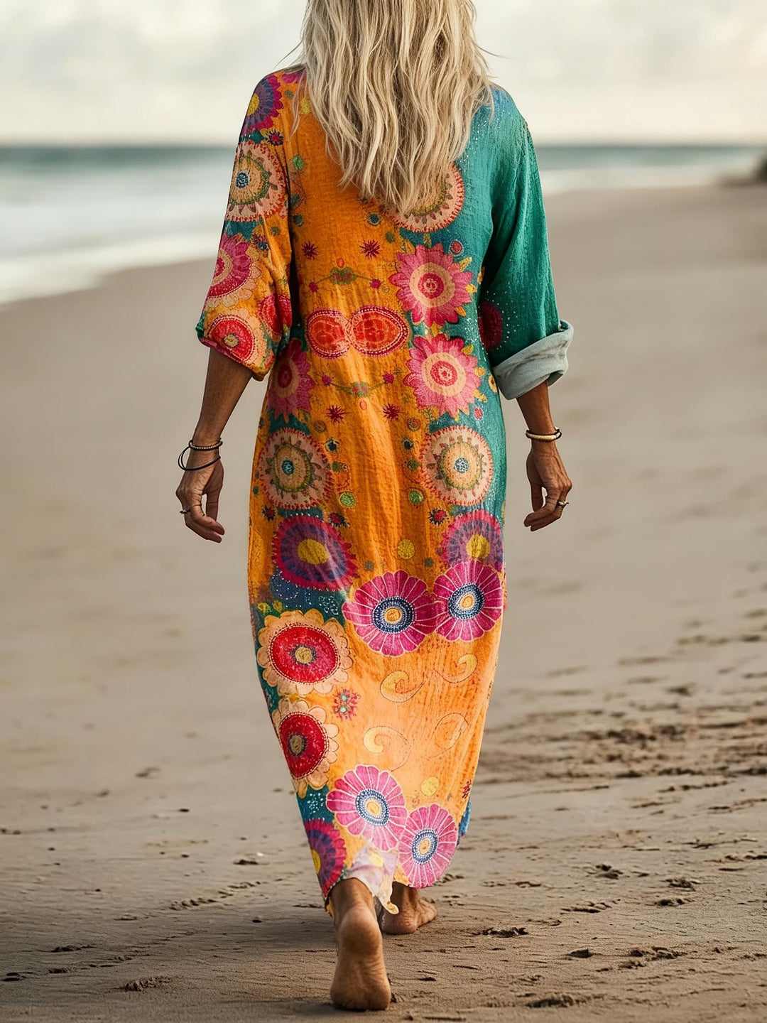 Bohemian Contrast Floral-Print V-Neck Holiday Dress