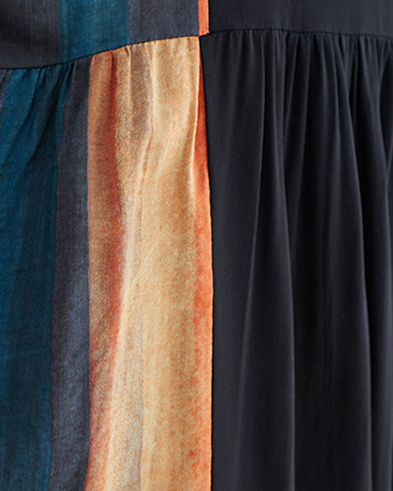 Black Contrast Striped Loose Dress